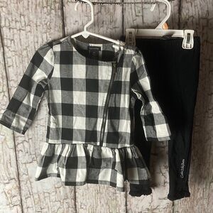 Calvin Klein Girls black/white peplum top & leggings set cute! Chic 4t